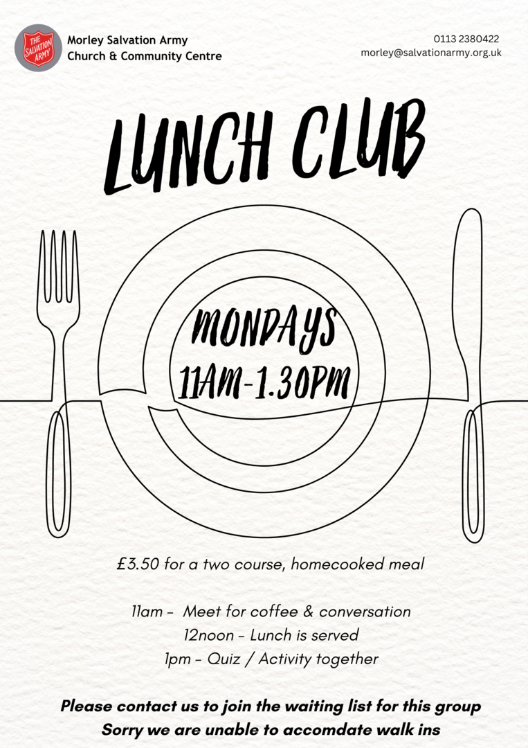 lunch club monday 11am-12noon book a place