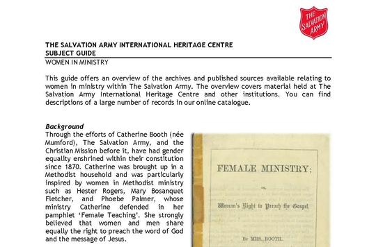 International Heritage Centre Women in Ministry Subject Guide