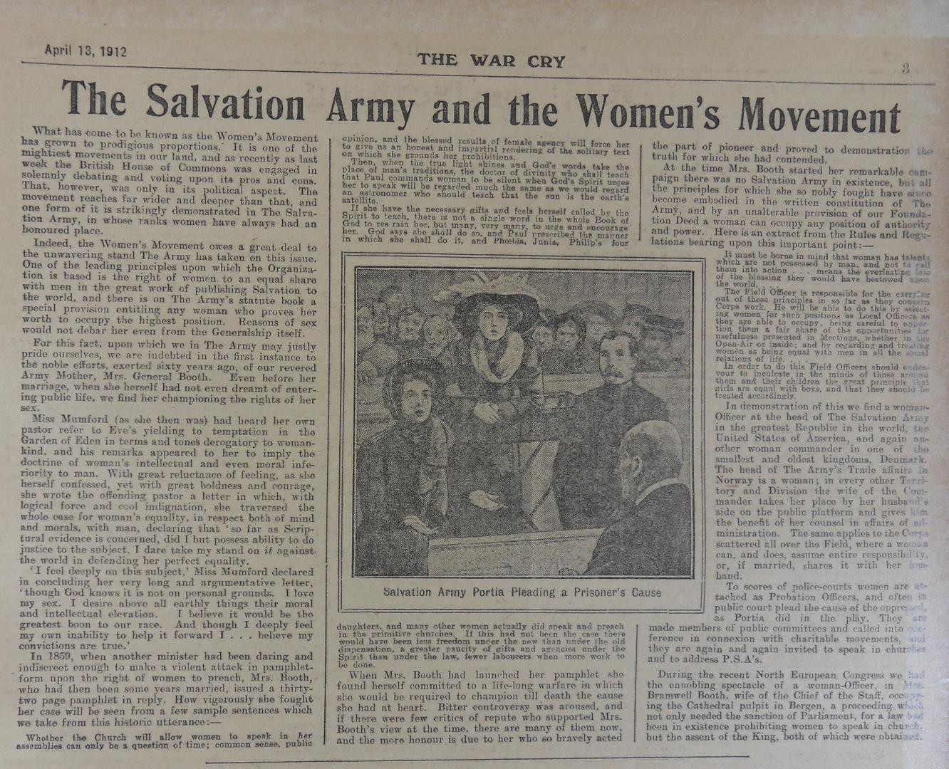 The Salvation Army and the Women’s Movement’, The War Cry, 13 April 1912