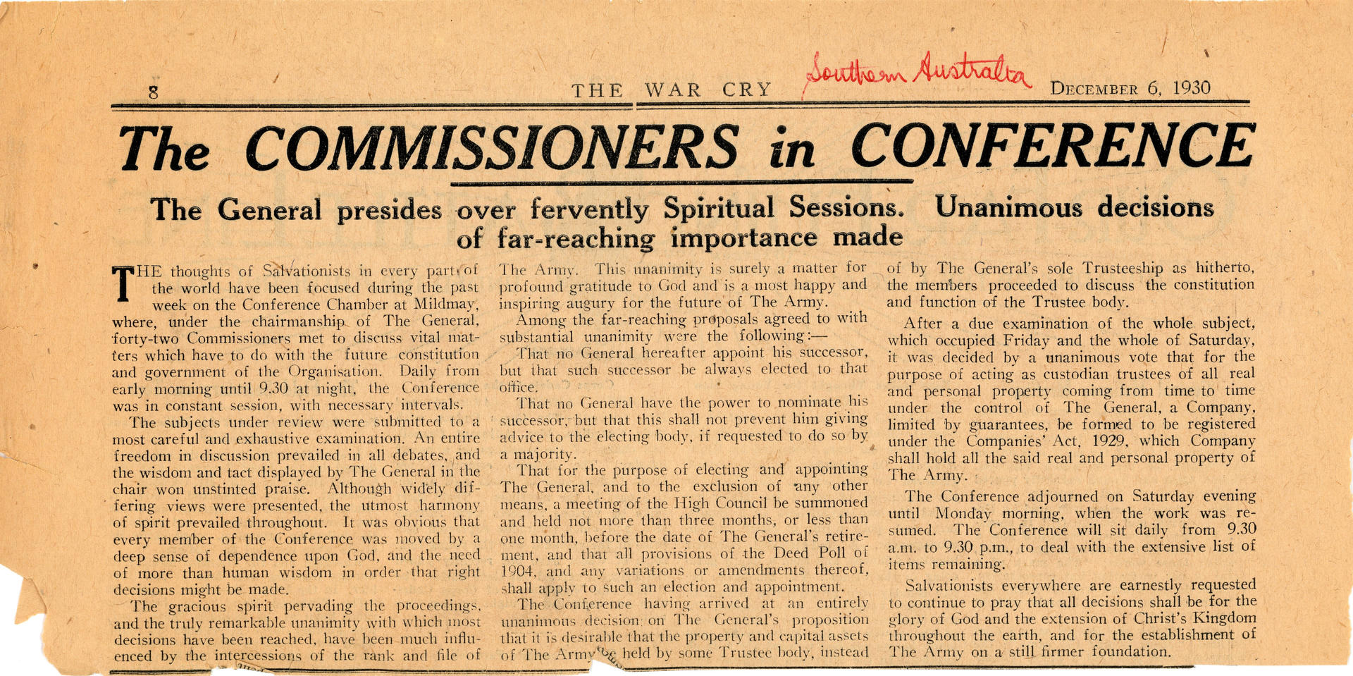 Comissioners in Conference headline 1930