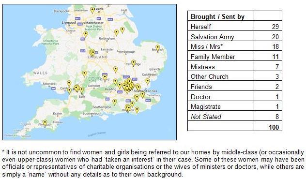 Map of where girls were sent from