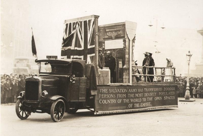 Float advertising Salvation Army emigration