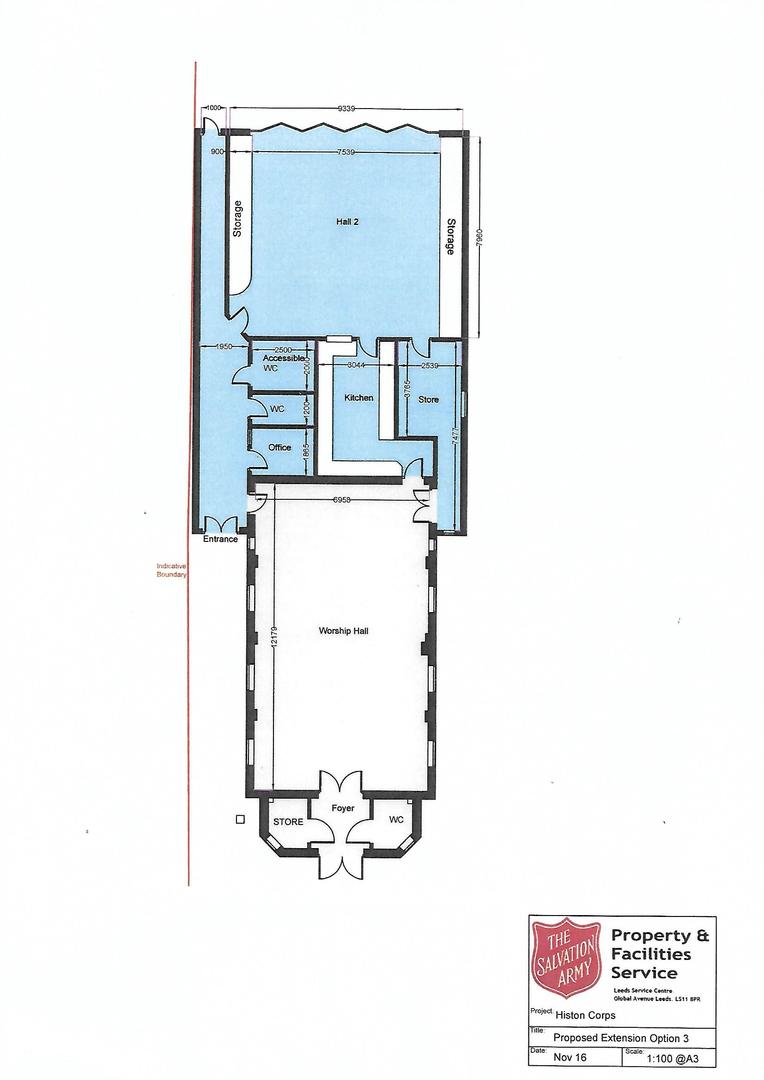 Histon Salvation Army new Hall building extension - technical drawing.