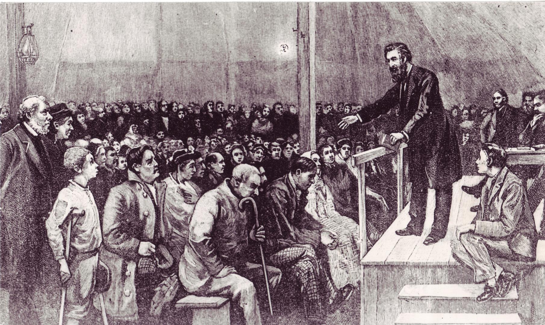 William Booth preaching at a tent meeting