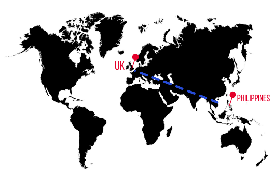 World map highlighting UK and Philippines