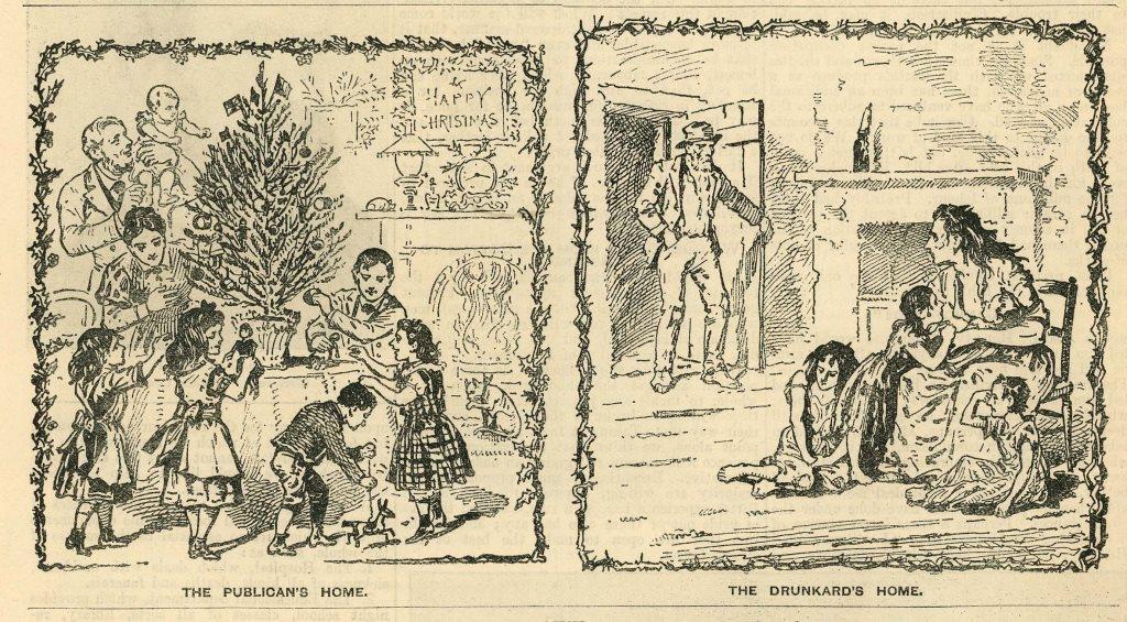 War Cry illustration contrasting Christmas in a Publican's home and a Drunkard's home