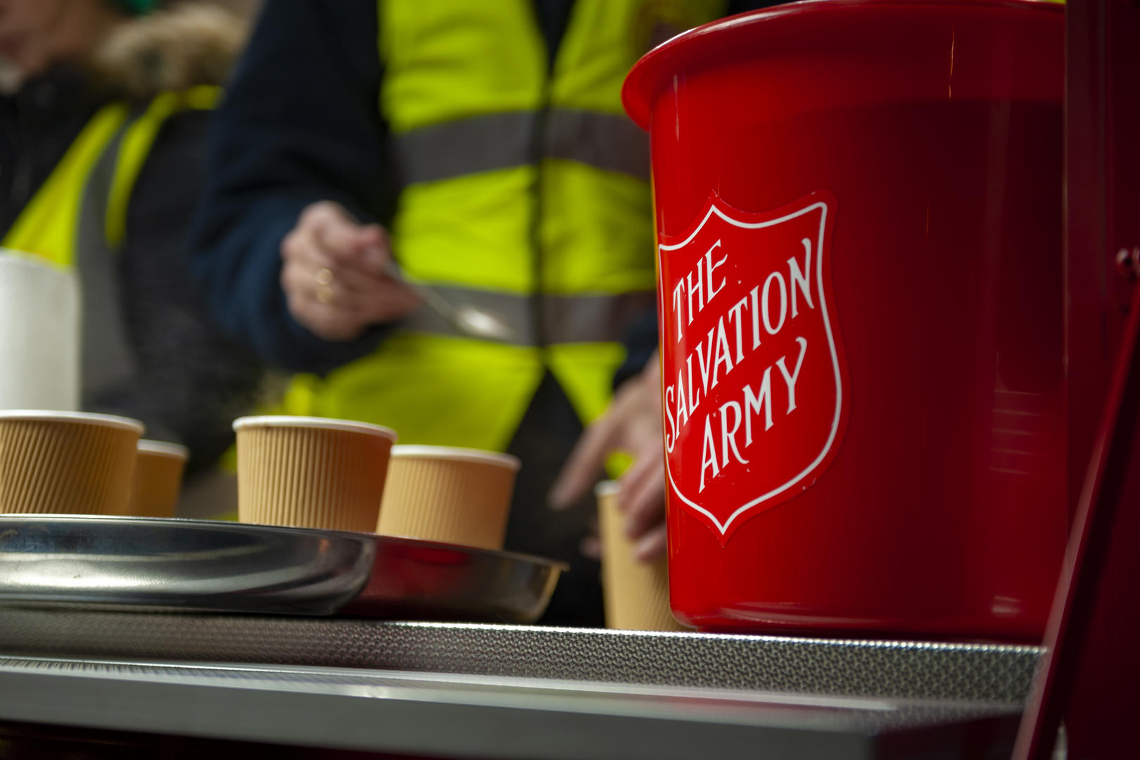 Salvation Army van at Trafalgar Square Christmas Tree Light switch on 2019