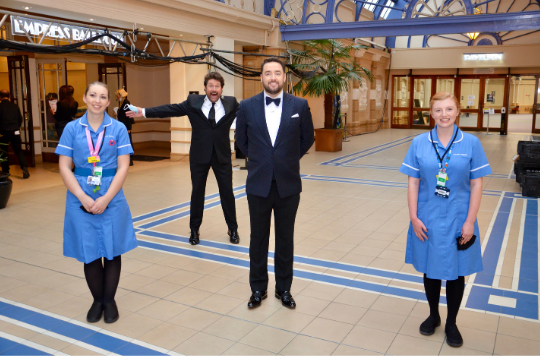 Vicky and Hollie Murray with host Jason Manford and entertainer Michael Ball (Royal Variety Charity)