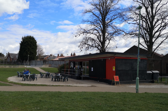 Wide shot of Cafe on the Rec, Stowmarket