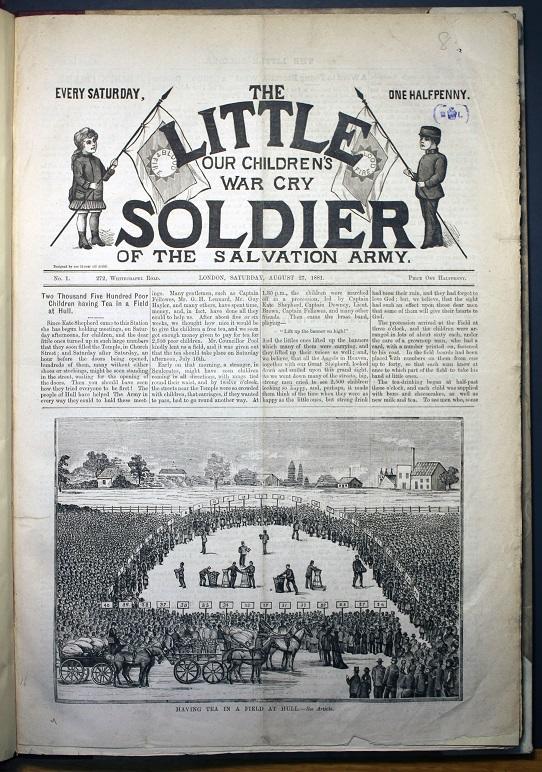 The first ever front cover of the Little Soldier in 1881