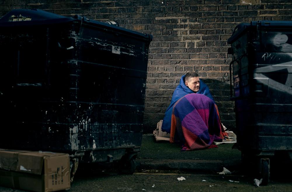 Man homeless on street