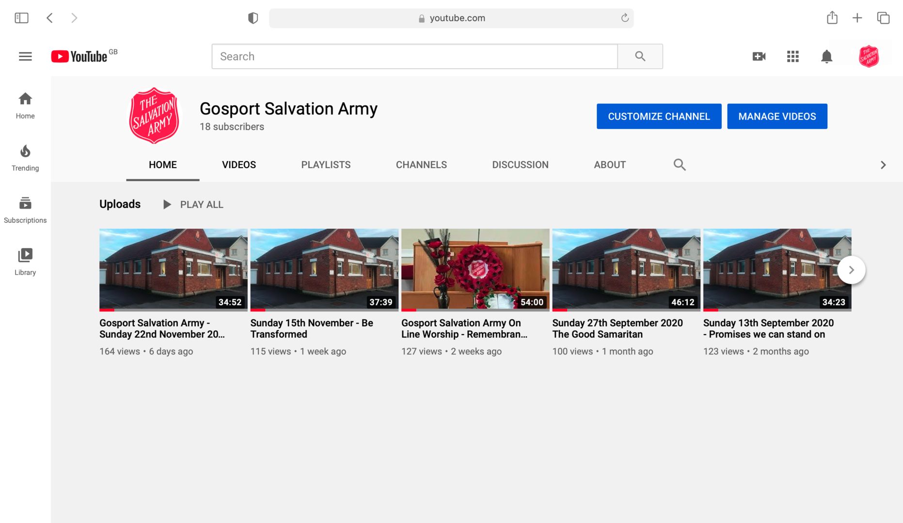 Picture of Gosport Salvation Army You Tube Account