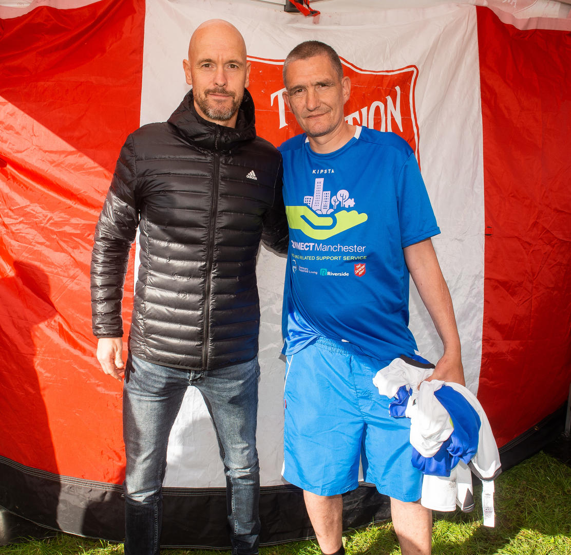 Erik ten Hag meets resident Sam from a Salvation Army Lifehouse in Manchester