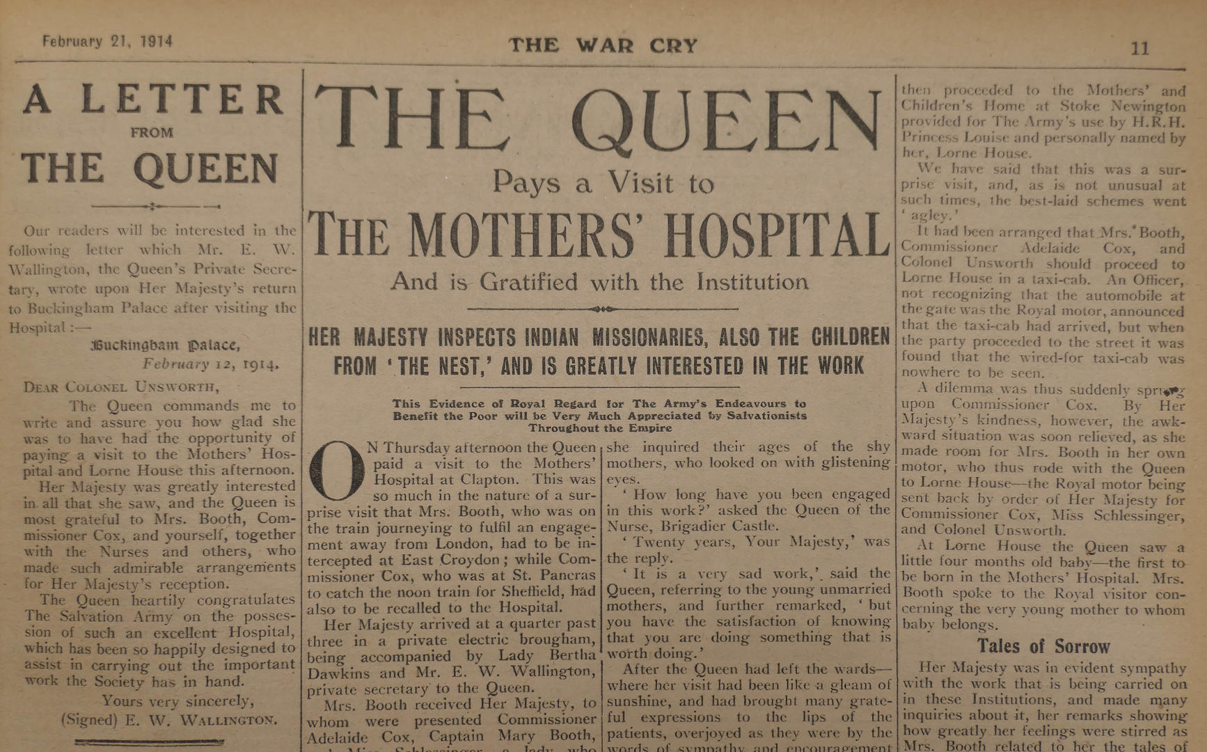 Articles about Queen Mary visiting The Mothers' Hospital
