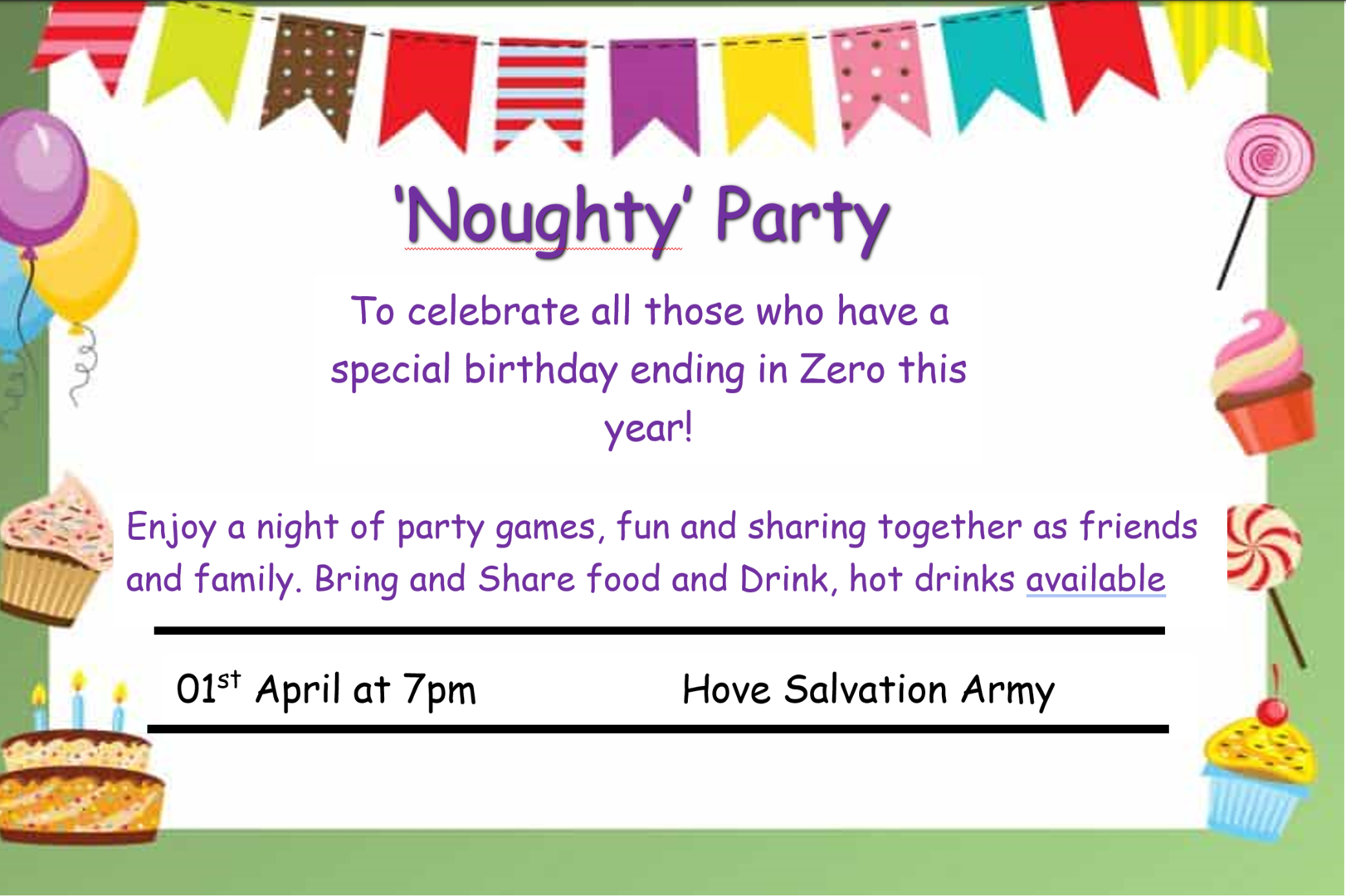 Noughty Party 01 april 7pm Hove Salvation Army