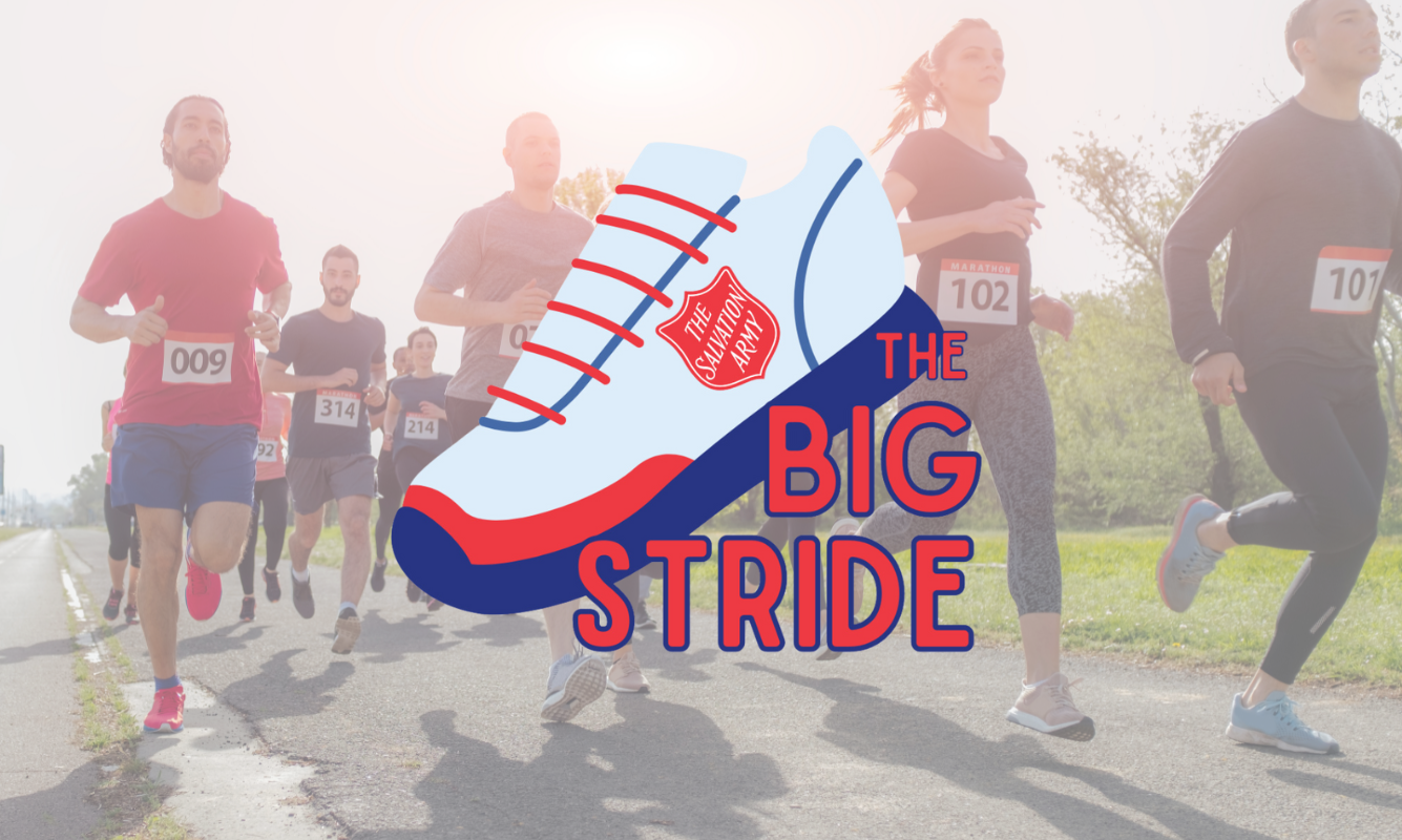 Runners in the background with The Big Stride logo overlayed