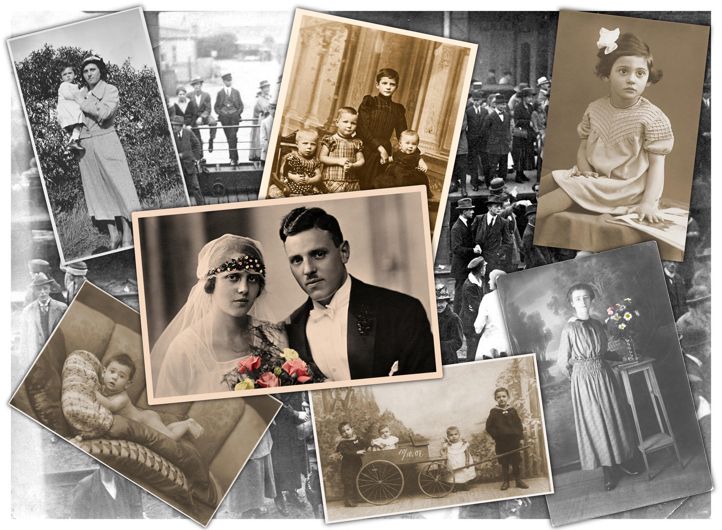 A collage of old photographs 