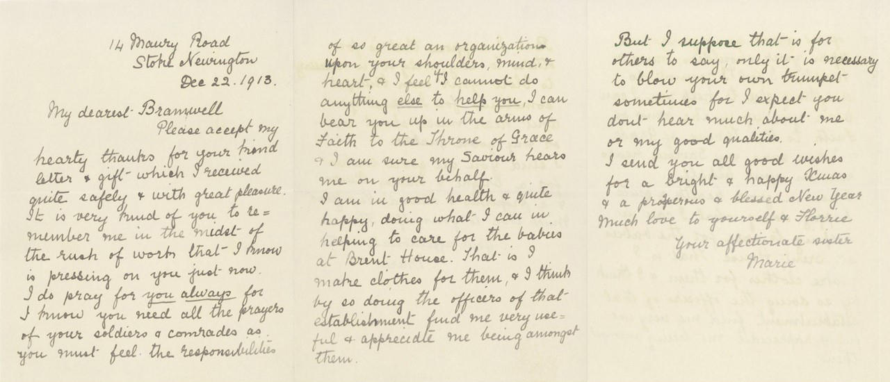 Letter from Marie Booth to her brother Bramwell, 1913