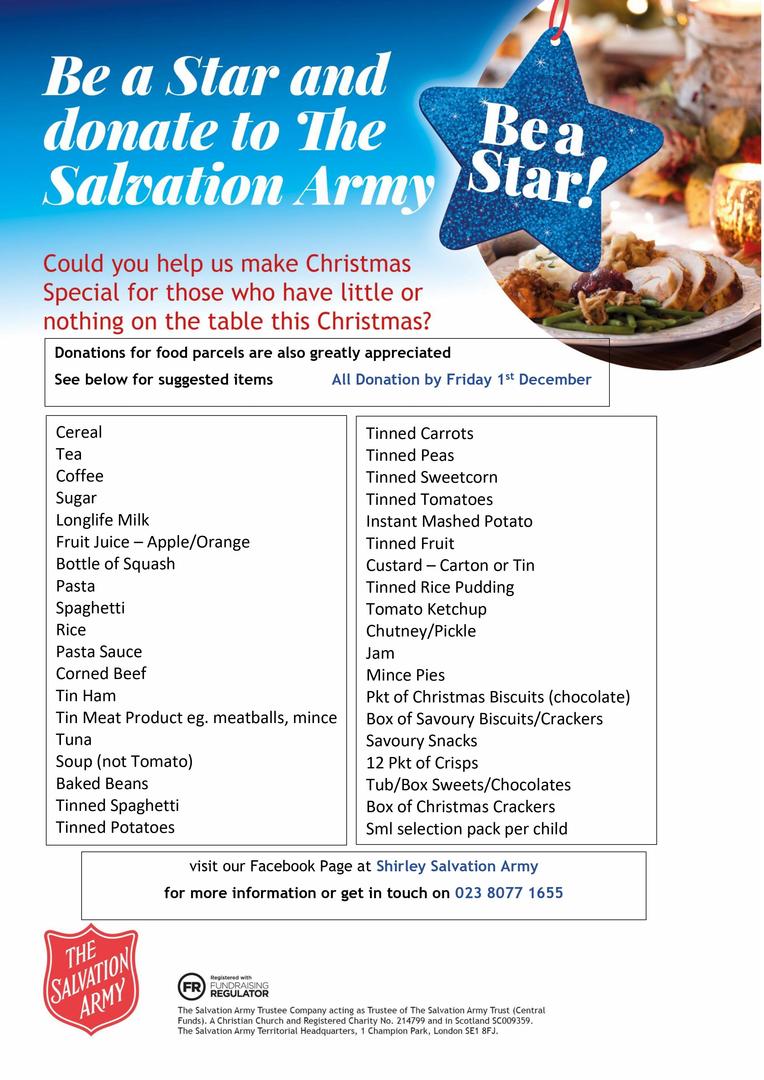 Be A Star - Food Hamper Donation Suggestions