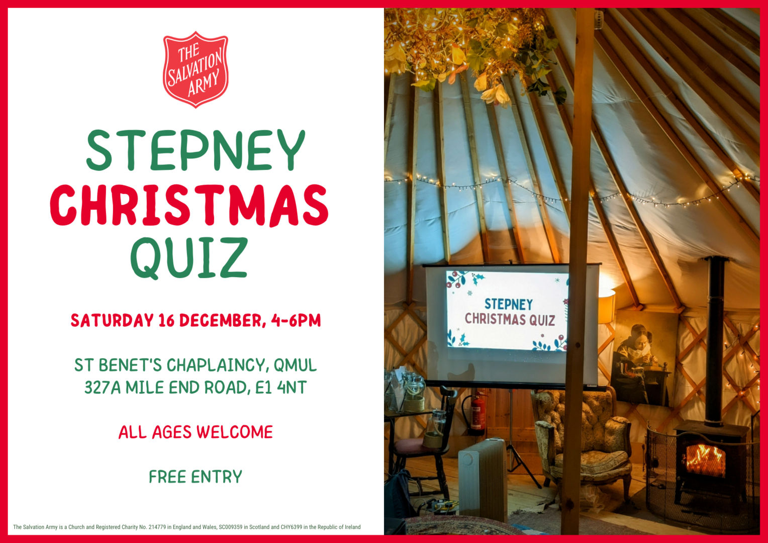 Advert for Christmas Quiz on 16 December at 4pm