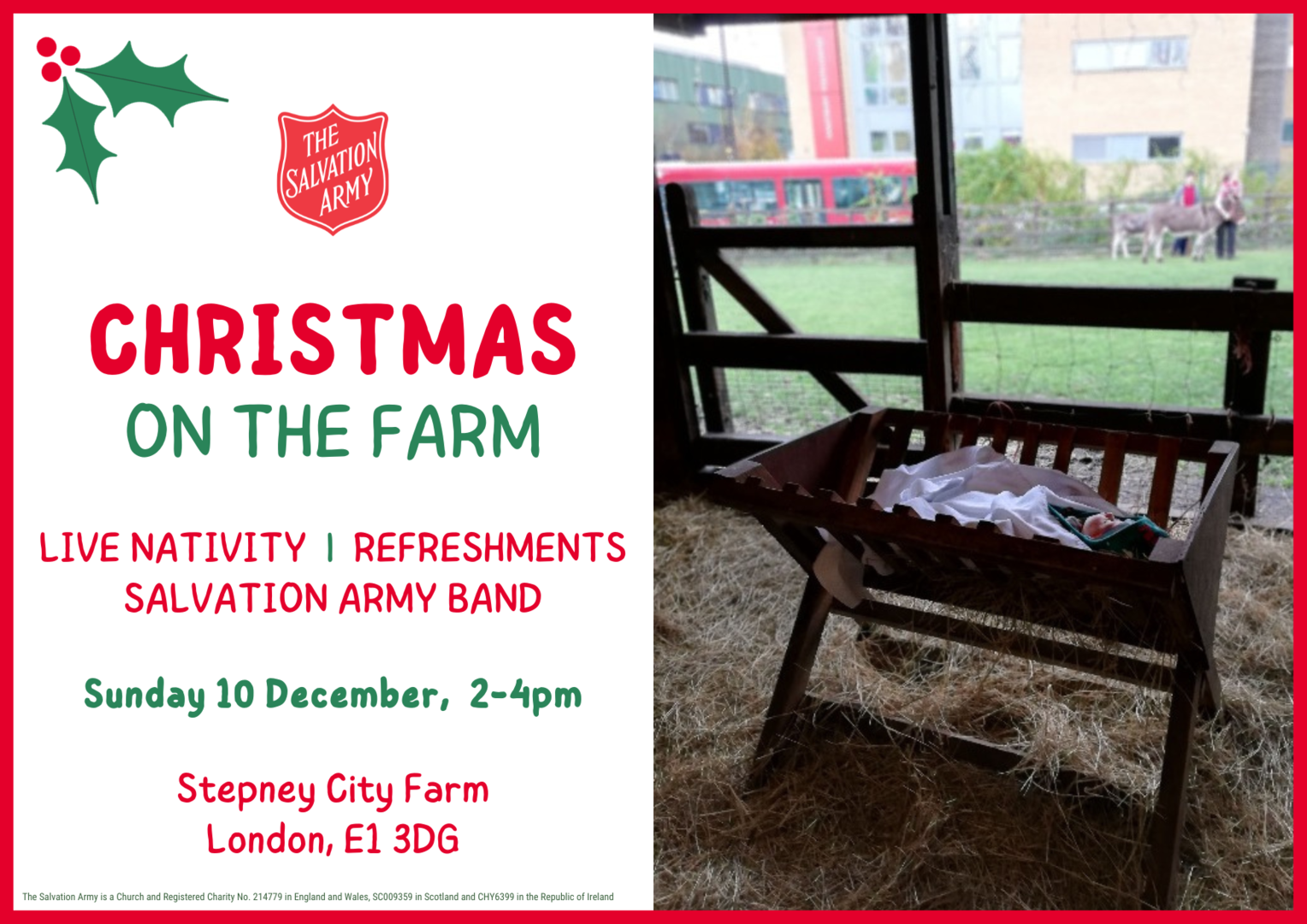 Advert for Christmas on the farm event on 10 December at 2pm