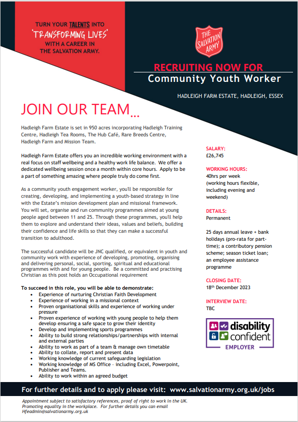 Community Youth Worker Job Advert