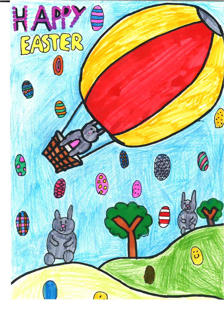 Bunny in Hot Air Balloon Easter Card