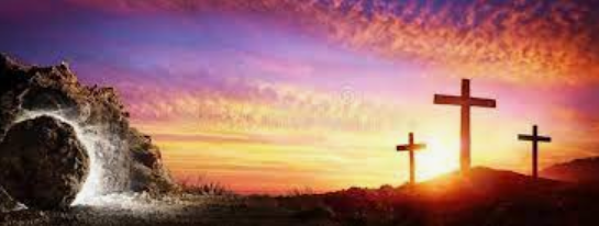 Empty tomb and crosses - wide landscape image