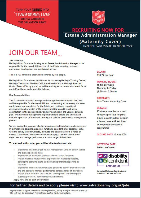 Job Advert - Estate Administration Manager (Maternity Cover)