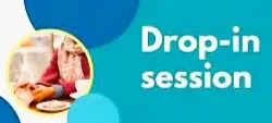 A green blue background with "Drop-in Session" written on it