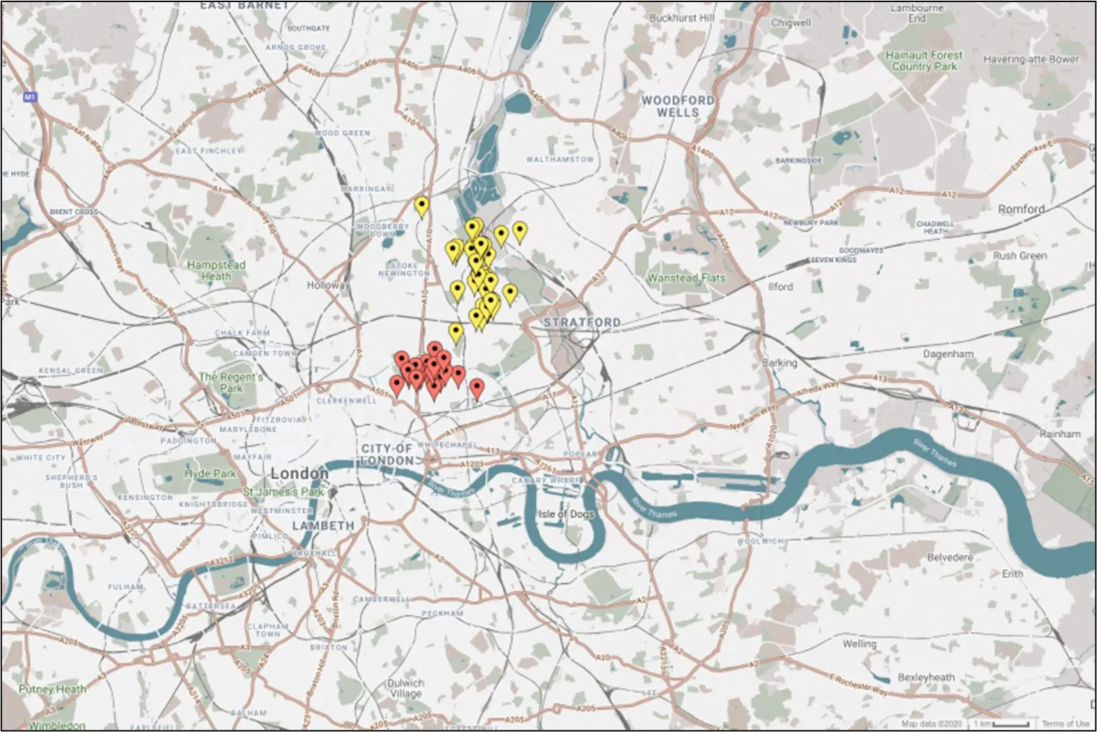 Eva Goodsell's cases: map 1