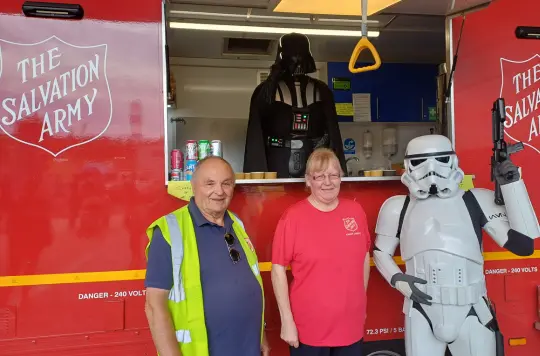 A picture of Darth Vader with the emergency vehicle