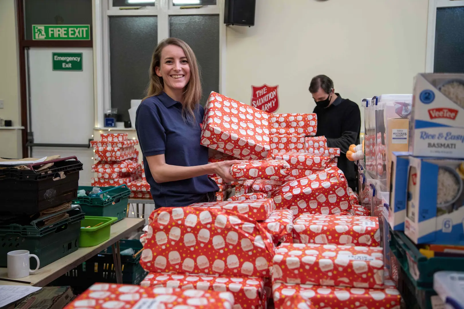 A person wrapping presents