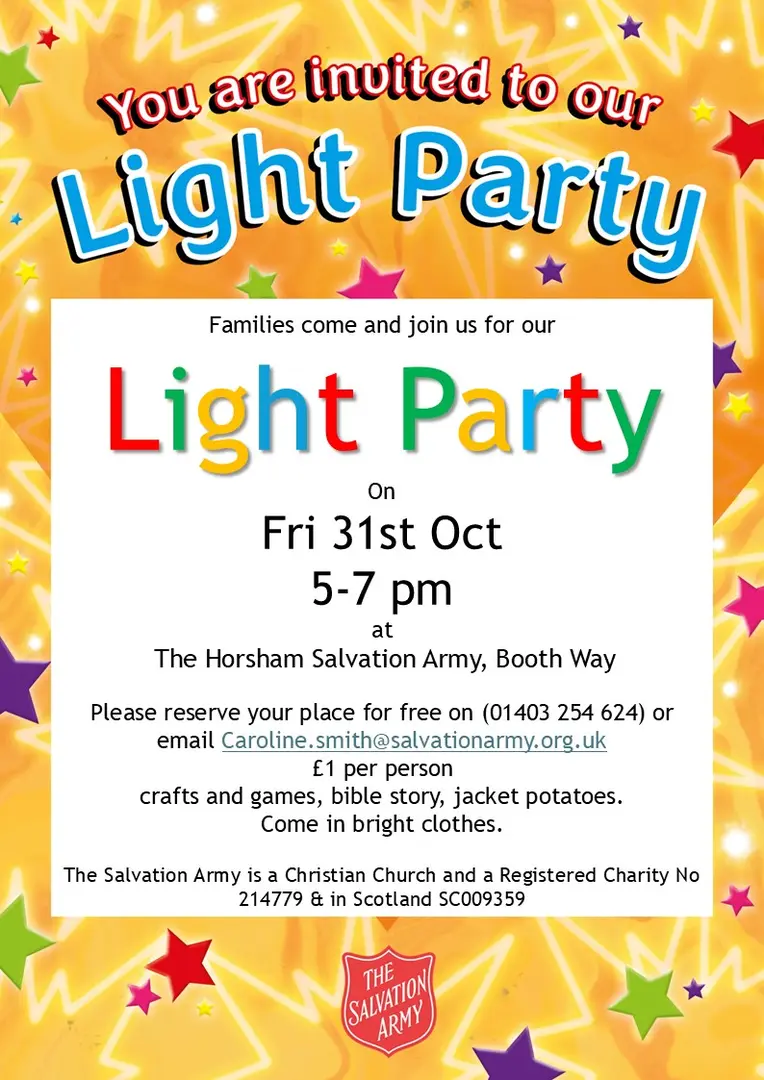 A poster inviting you to a Light Party, 5-7pm on the 31st October 2025