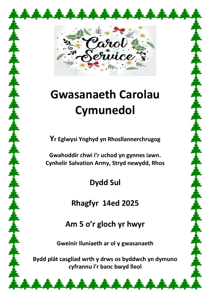 Carol Service 14th December 2025 (Welsh poster)