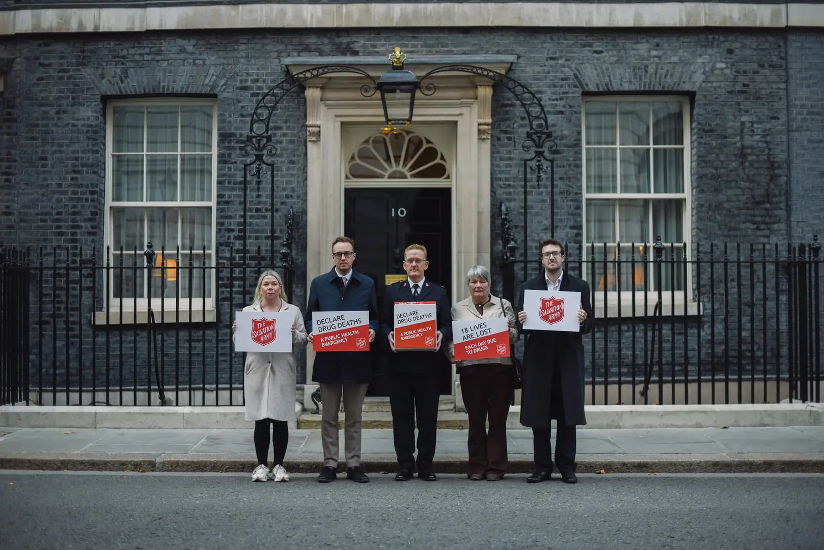 Group pictured delivering the petition to 10 Downing Street