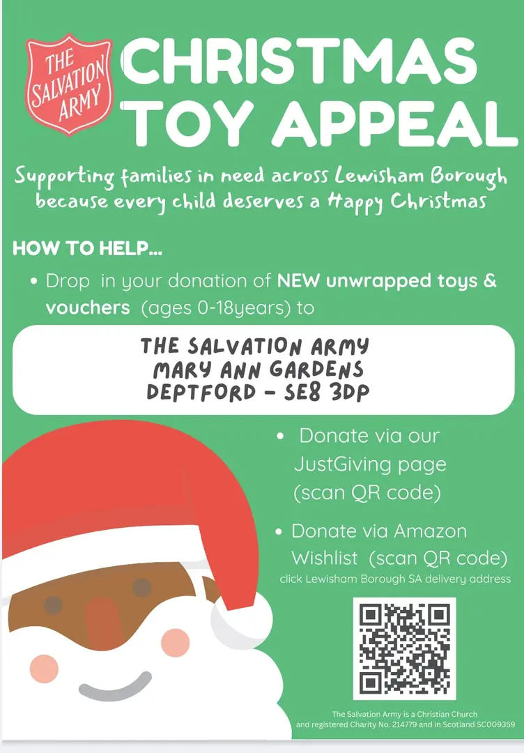 Poster showing details of Deptford Salvation Army's toy appeal