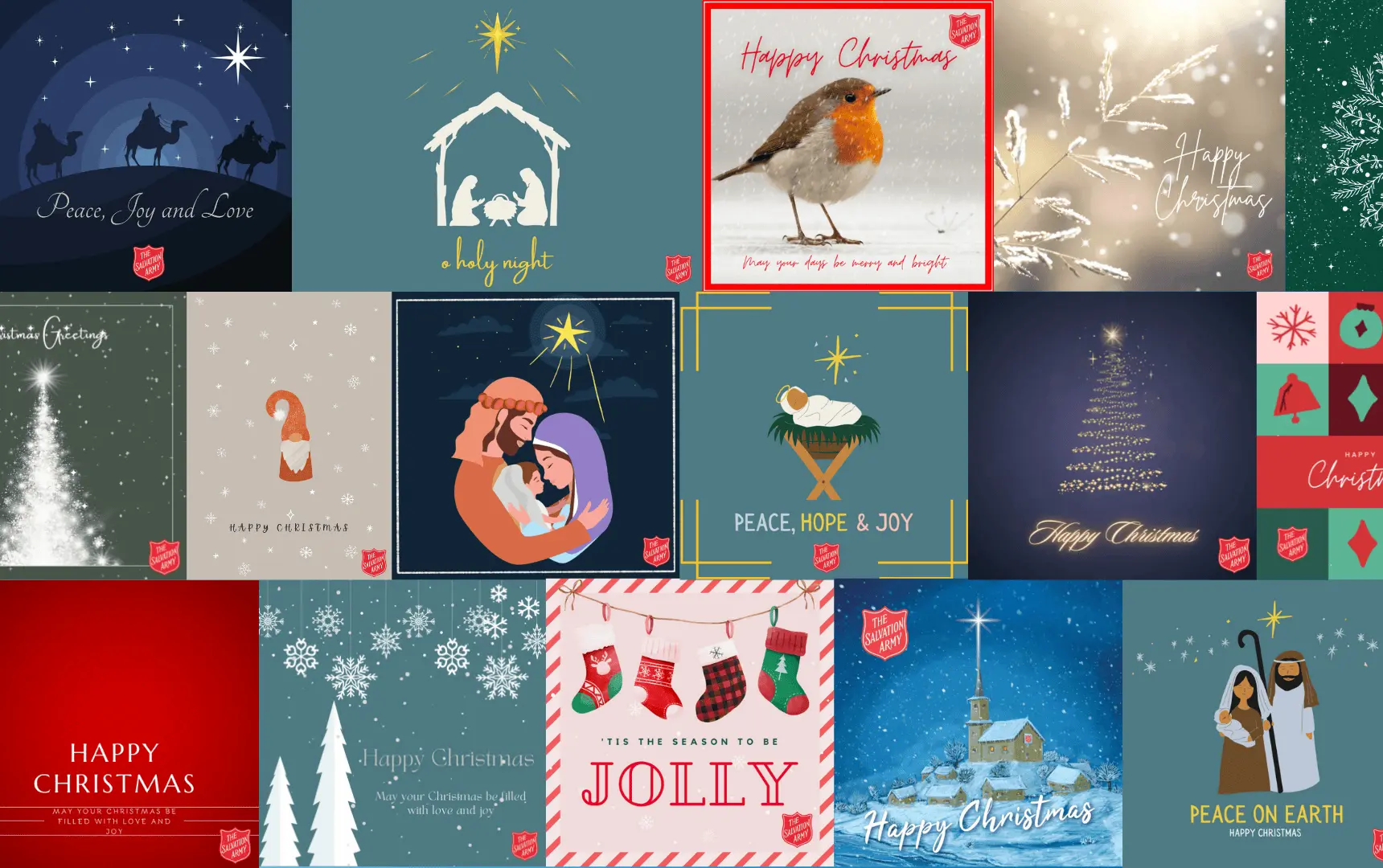 A collage of Christmas e-cards available to purchase this year