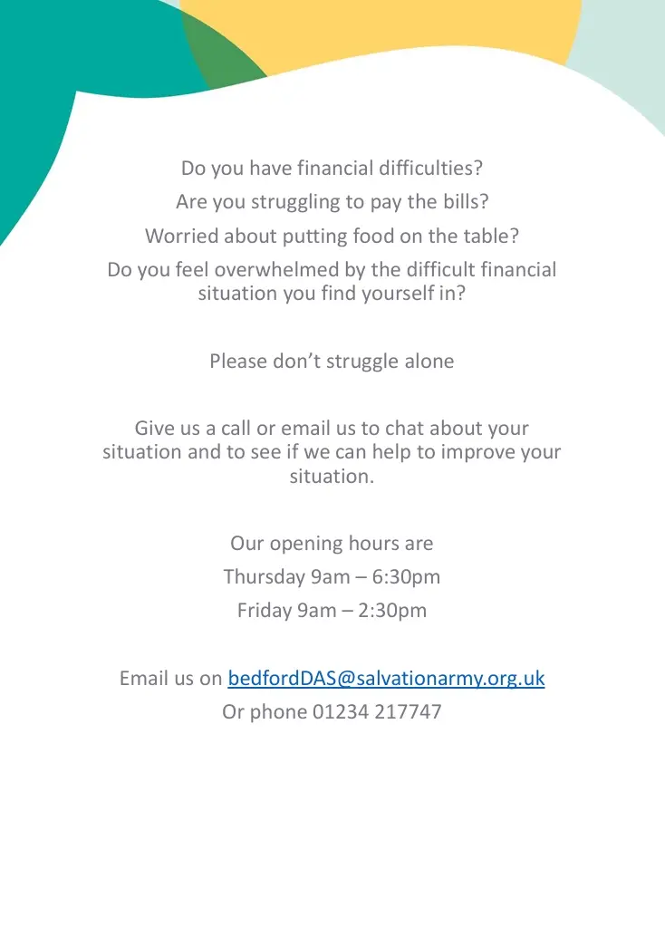 Bedford Salvation Army debt advice service