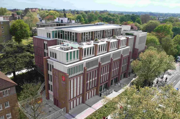 Drone shot of Territorial Headquarters at Denmark Hill