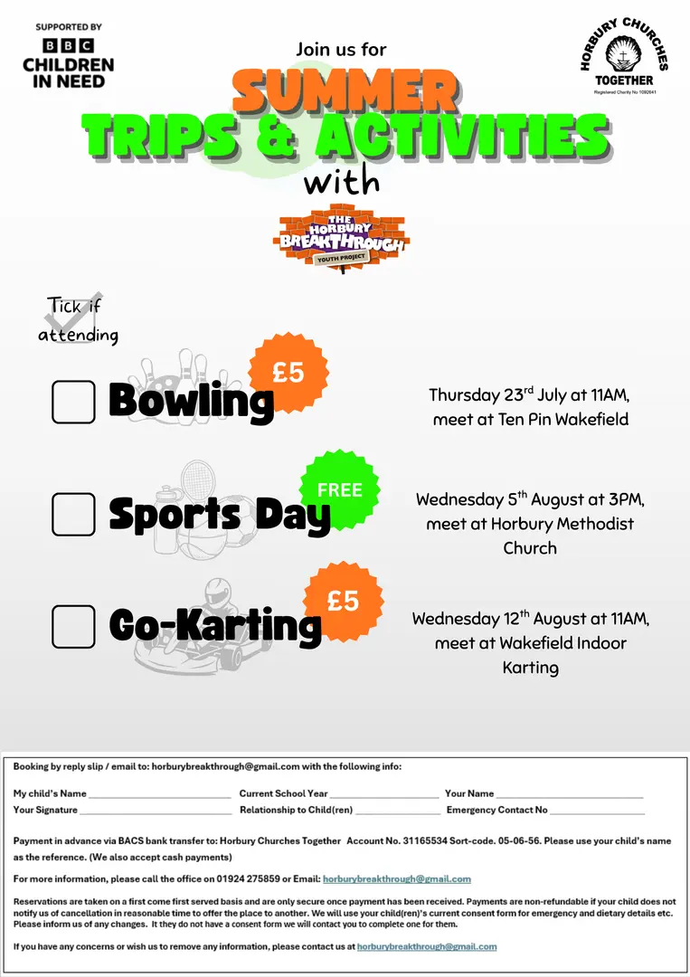 Flyer showing information about summer trips