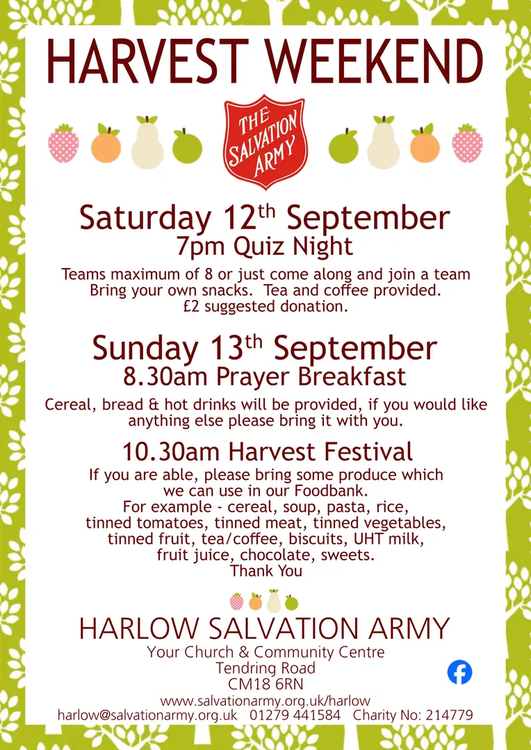 Harvest Weekend 12 & 13 September