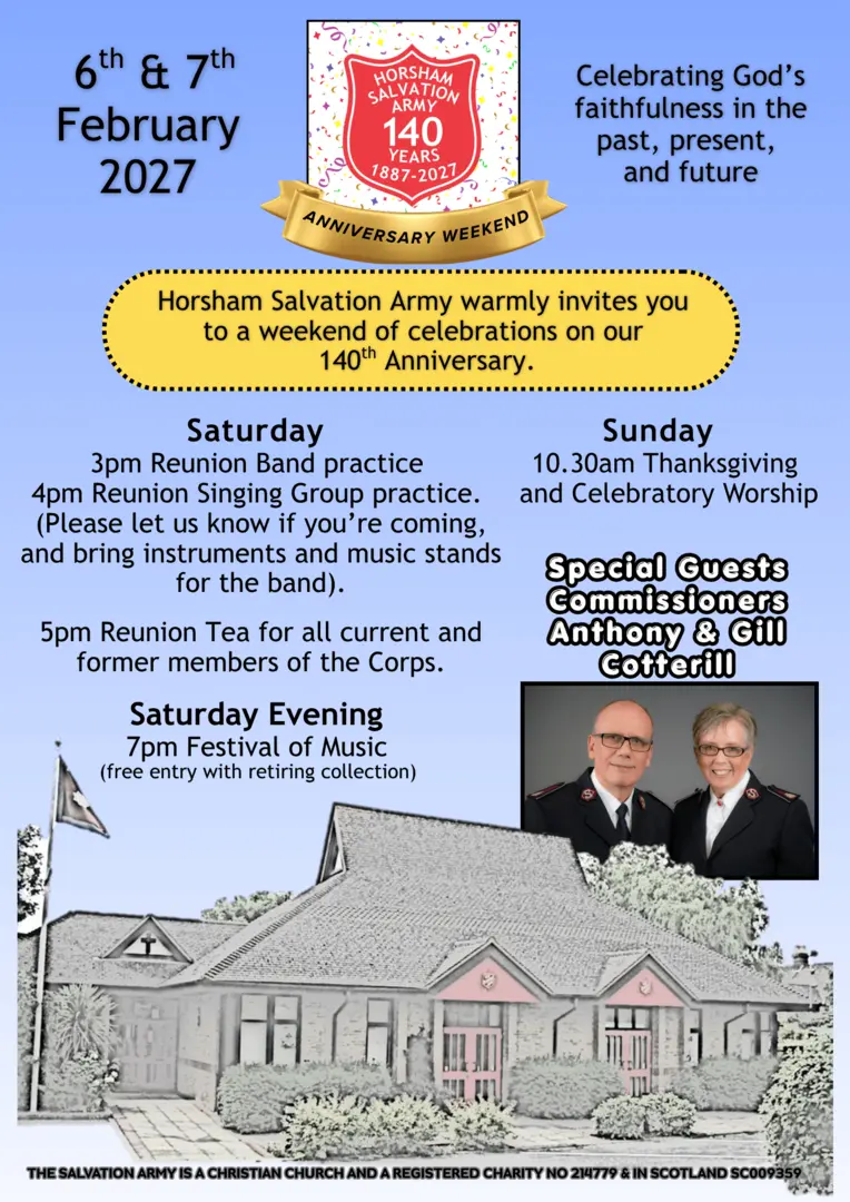 A poster inviting you to our 140th Anniversary Weekend, 6th & 7th February 2027